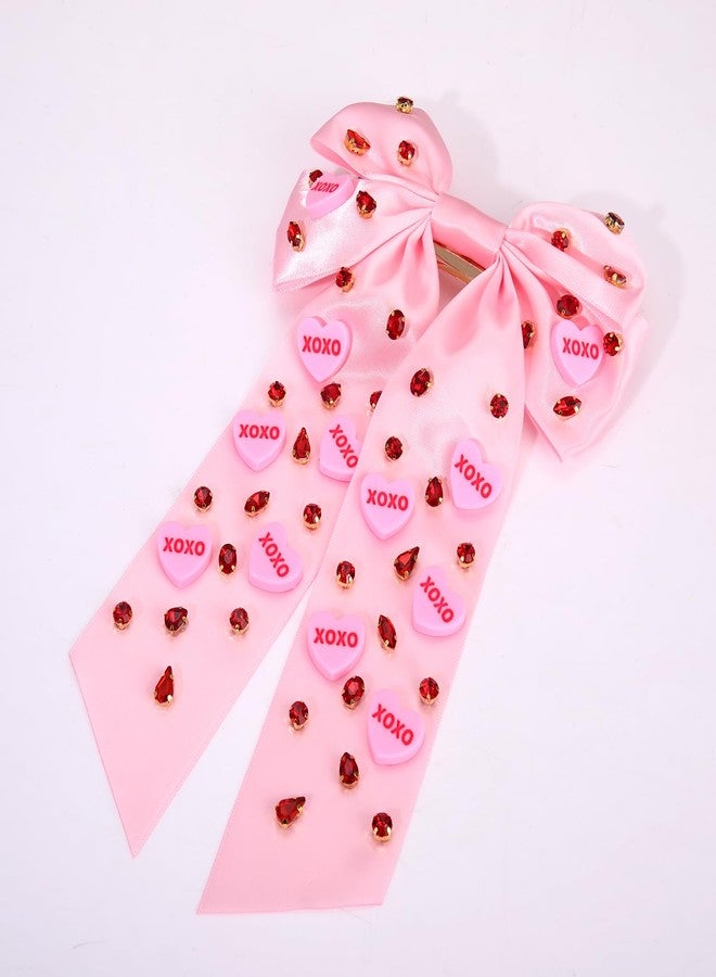 Boderier Valentines Day Hair Bows for Women Girls Conversation Candy Heart Hair Bow Clips Jeweled XOXO Hair Bows Valentines Day Gifts for Her Pink XOXO Heart - Image 5